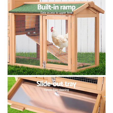 i.Pet Chicken Coop Rabbit Hutch 138cm x 44cm x 85cm Large House Run Cage Wooden Outdoor