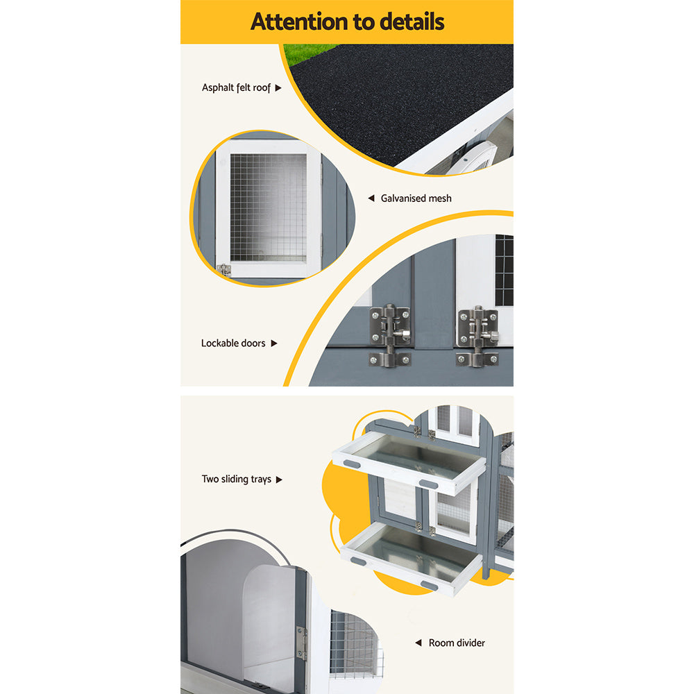 i.Pet Rabbit Hutch Chicken Coop 98cm x 45cm x 92cm Chicken Coop Large Wooden House Run Cage Outdoor