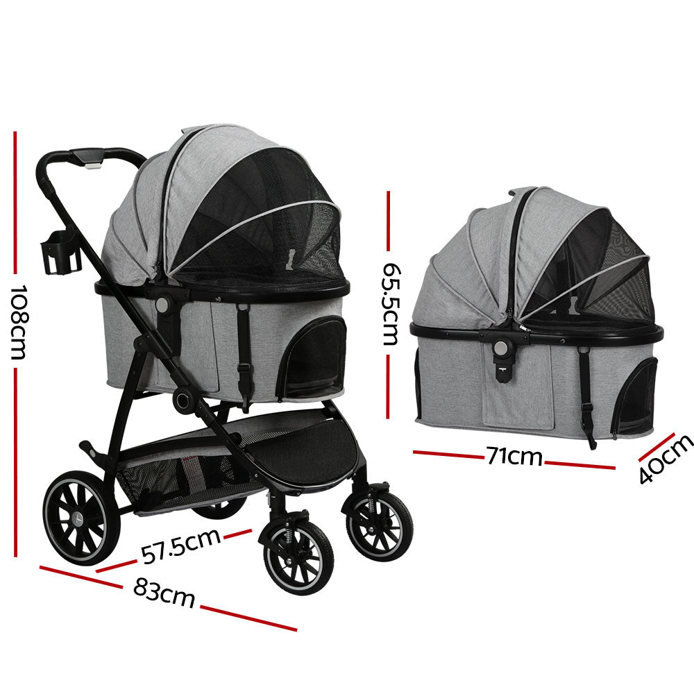 i.Pet Pet Stroller Dog Pram Large Cat Carrier Travel Pushchair 4 Wheels Foldable