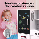 Keezi Kids Wooden Pretend Kitchen Play Set Cooking Toys Pot Ice Cup Oven Blackboard 80CM White