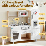 Keezi Kids Kitchen Play Set Wooden Pretend Toys Cooking Children Clock Beige