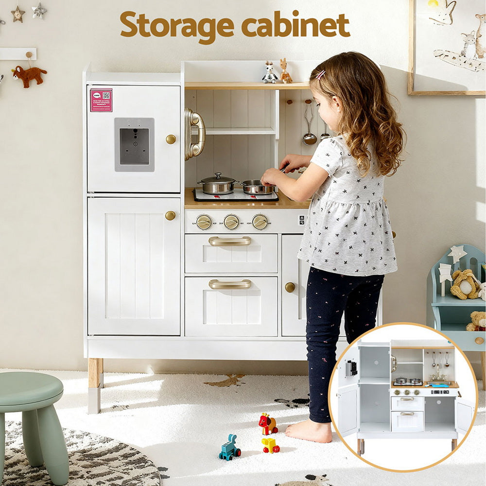 Keezi Kids Kitchen Play Set Wooden Pretend Toys Cooking Children Storage Golden