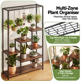 Artiss Tall Plant Stand Indoor, 6-Tier Pot Plant Shelf with Hanging Hooks, Metal & Wooden Flower Holder, Large Tiered Display Rack for Patio Garden Balcony Living Room, Indoor Outdoor Use