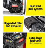 Giantz Petrol Water Pump, 2" 7HP Max High Flow Transfer Fire Fighting Pumps Rain Tank Oil Irrigation Garden Farm Pond Outdoor Irrigations, with Hose Fittings Inlet Filter Rubber Feet Black Red