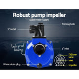 Giantz 3" Petrol Water Pump 7HP Max 4-Stroke 210cc High Flow 60,000L/H Max Transfer Engine, Fire Fighting Irrigation Rain Tank Pond Garden Farm, Includes Hose Fittings Inlet Filter & Rubber Feet, Blue
