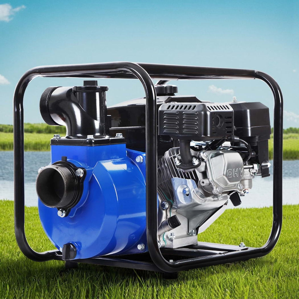 Giantz 3" Petrol Water Pump 7HP Max 4-Stroke 210cc High Flow 60,000L/H Max Transfer Engine, Fire Fighting Irrigation Rain Tank Pond Garden Farm, Includes Hose Fittings Inlet Filter & Rubber Feet, Blue