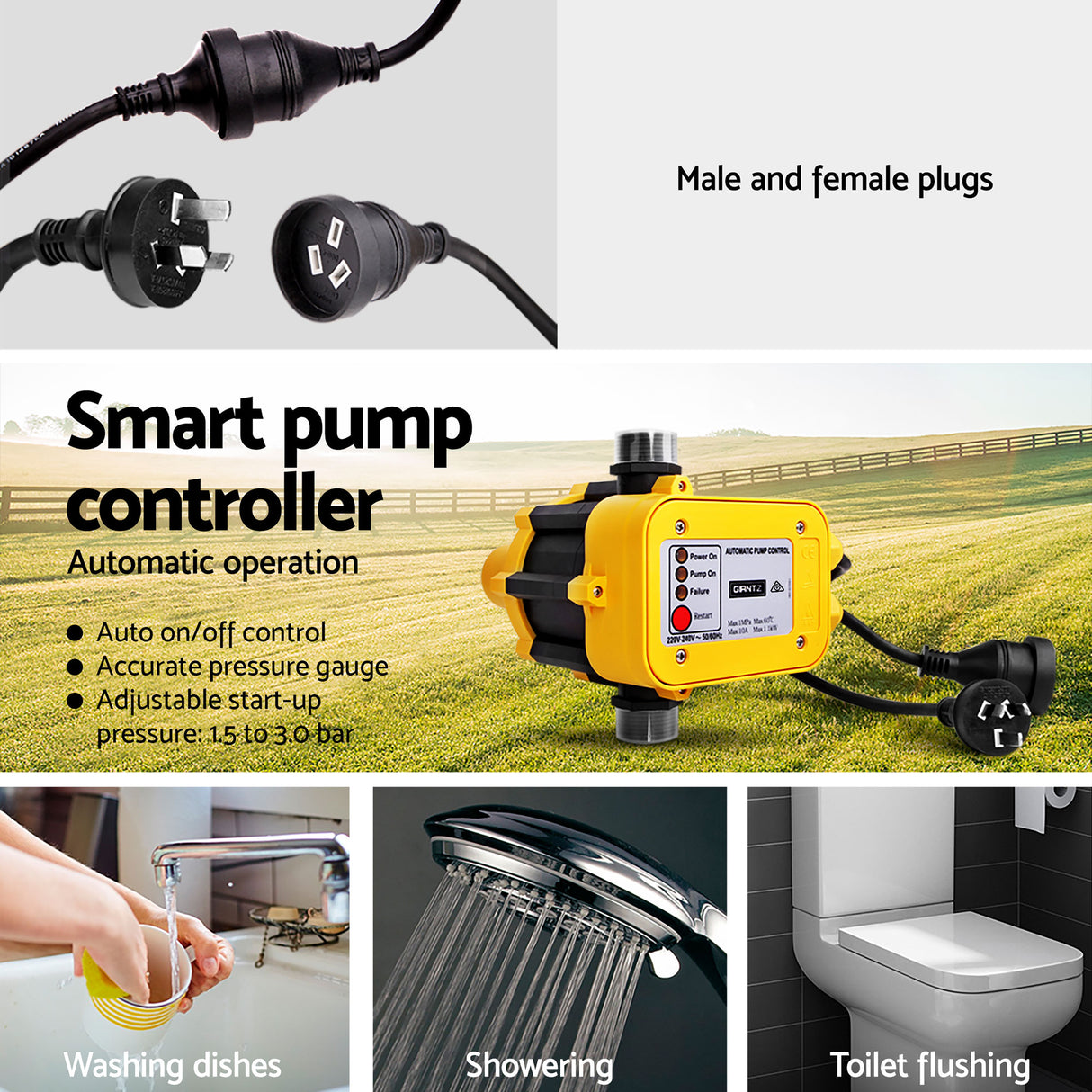Giantz Peripheral Water Pump Garden Boiler Car Wash Auto Irrigation QB80 Yellow