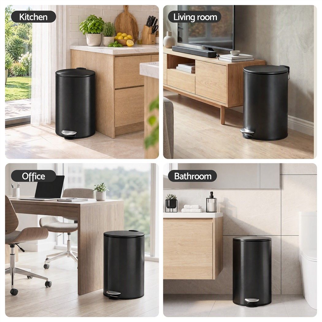 Cefito 12L Pedal Bin Rubbish Waste Bin Soft Close Lid Kitchen Bathroom Black