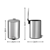 Cefito 12L Pedal Bin Rubbish Waste Bin Soft Close Lid Kitchen Bathroom Silver