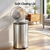Cefito 12L Pedal Bin Rubbish Waste Bin Soft Close Lid Kitchen Bathroom Silver