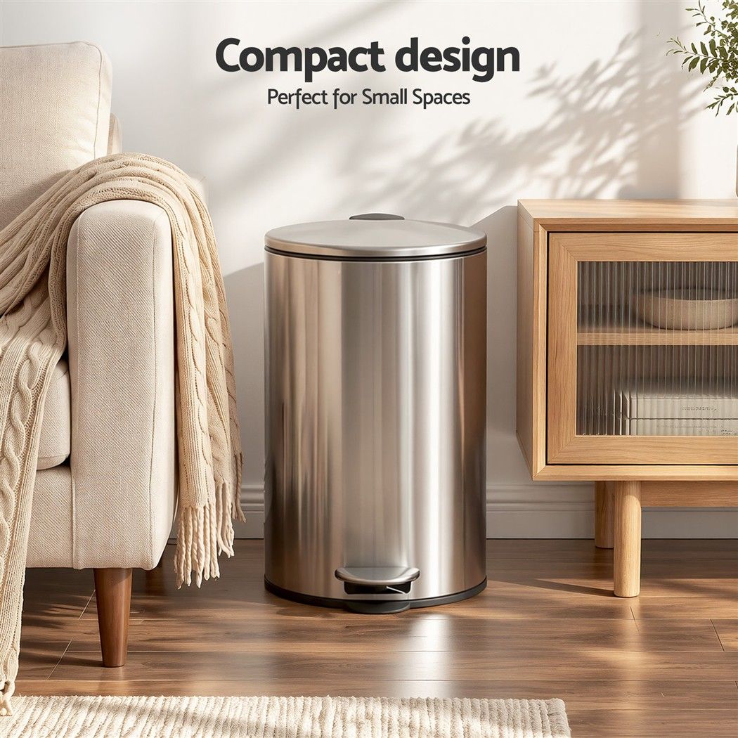 Cefito 12L Pedal Bin Rubbish Waste Bin Soft Close Lid Kitchen Bathroom Silver