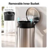 Cefito 12L Pedal Bin Rubbish Waste Bin Soft Close Lid Kitchen Bathroom Silver