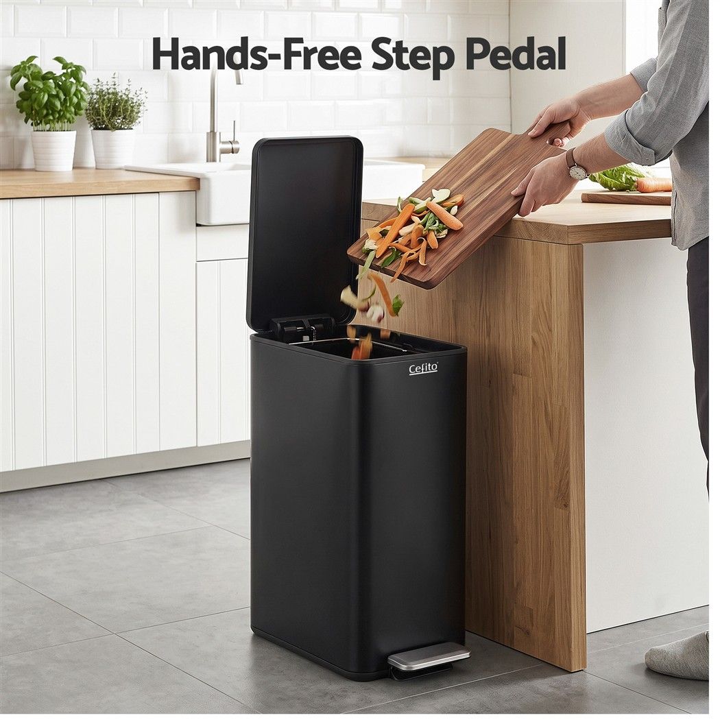 Cefito 15L Pedal Rubbish Bin Slim Carbon Steel Garbage Bin for Home Black