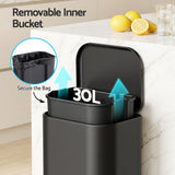 Cefito 30L Pedal Rubbish Bin Kitchen Trash Garbage Waste Can Soft Close Black