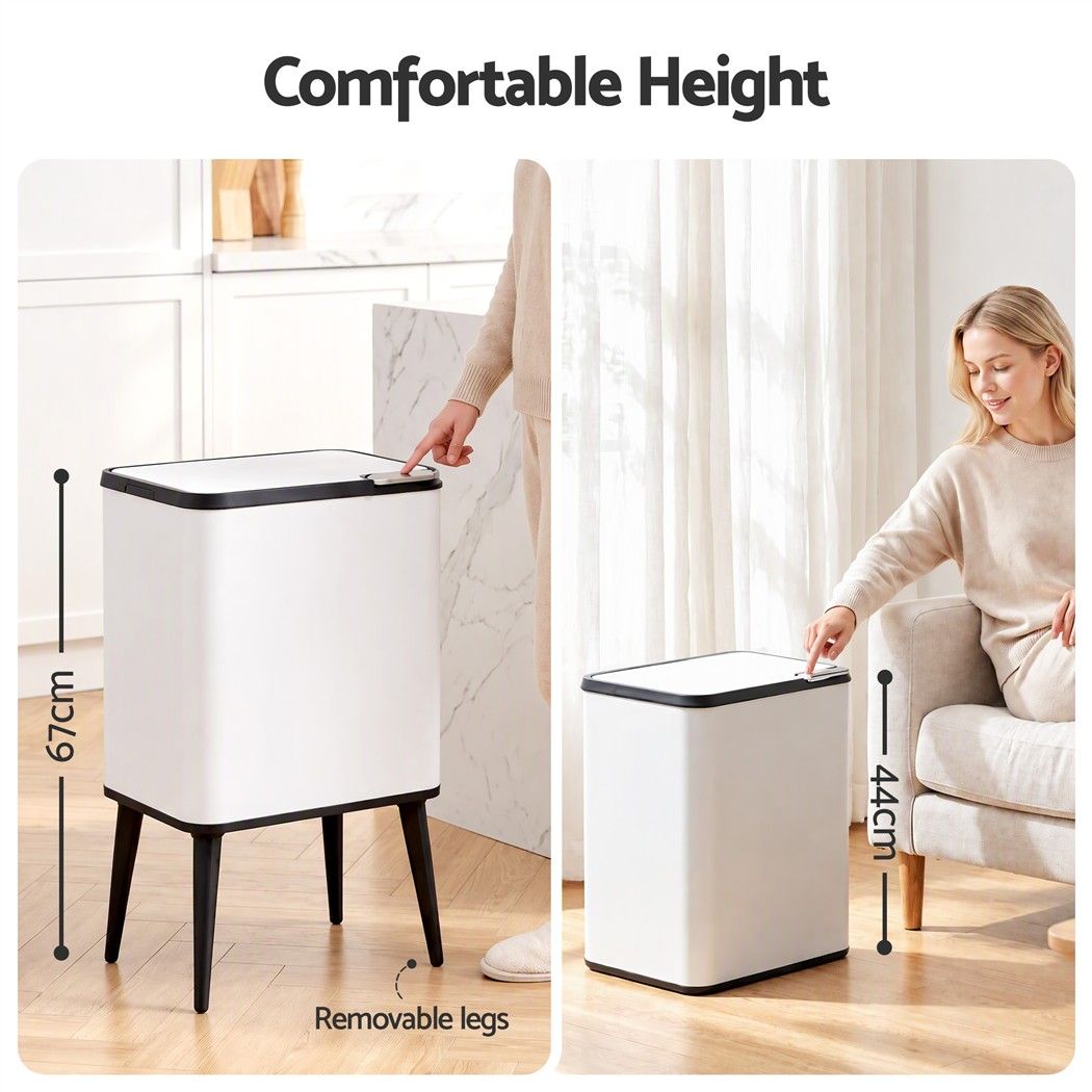 Cefito 36L Rubbish Bin Dual Compartment Kitchen Waste Bin Removable Legs White