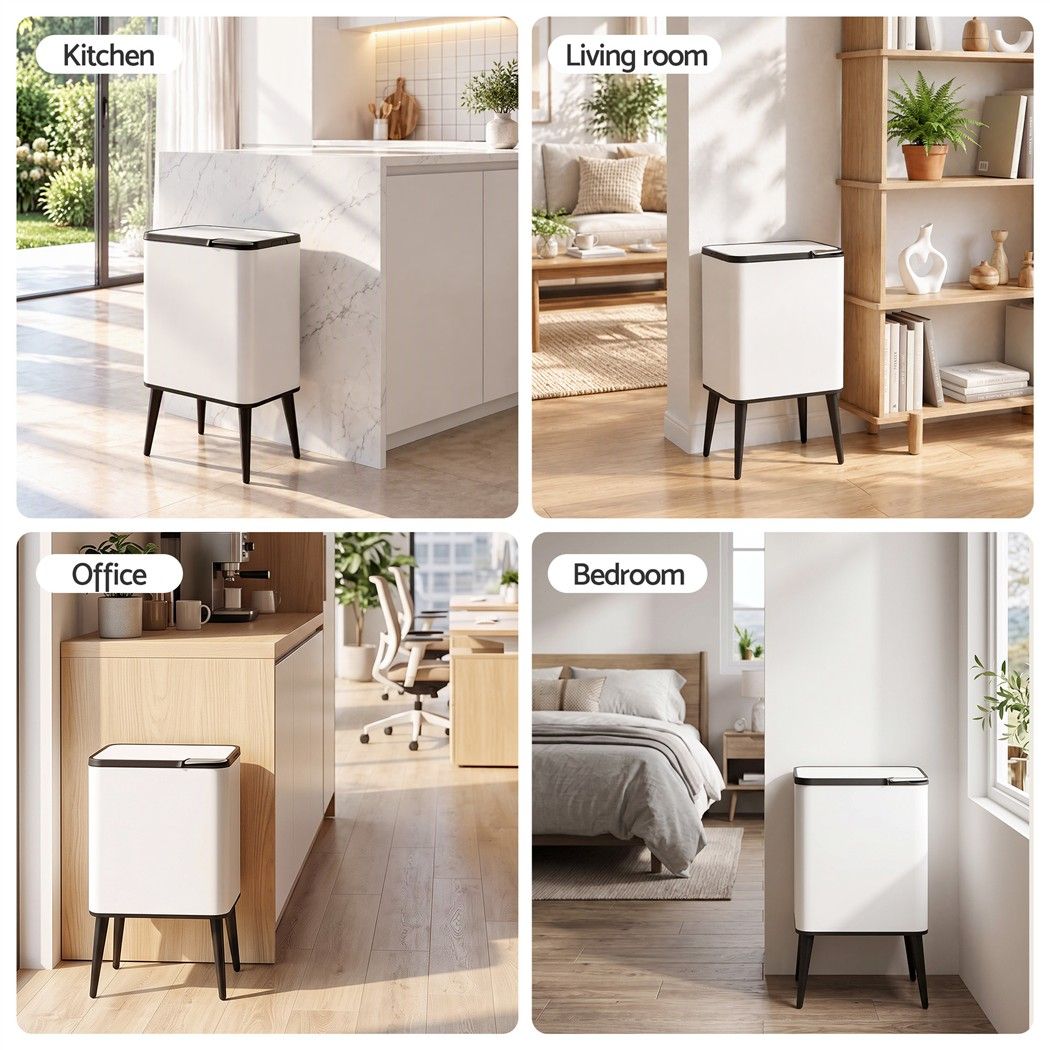 Cefito 36L Rubbish Bin Dual Compartment Kitchen Waste Bin Removable Legs White