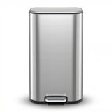 Cefito Kitchen Trash Can 40L Pedal Bins Rubbish Bin Steel with Soft Close Lid, Removable Inner Bucket, Rectangular Garbage Can Recycling Bin, Silver