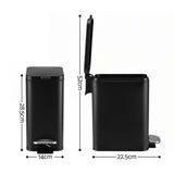 Cefito 5L Pedal Rubbish Bin Carbon Steel Rectangular Trash Can Removable Bucket Black