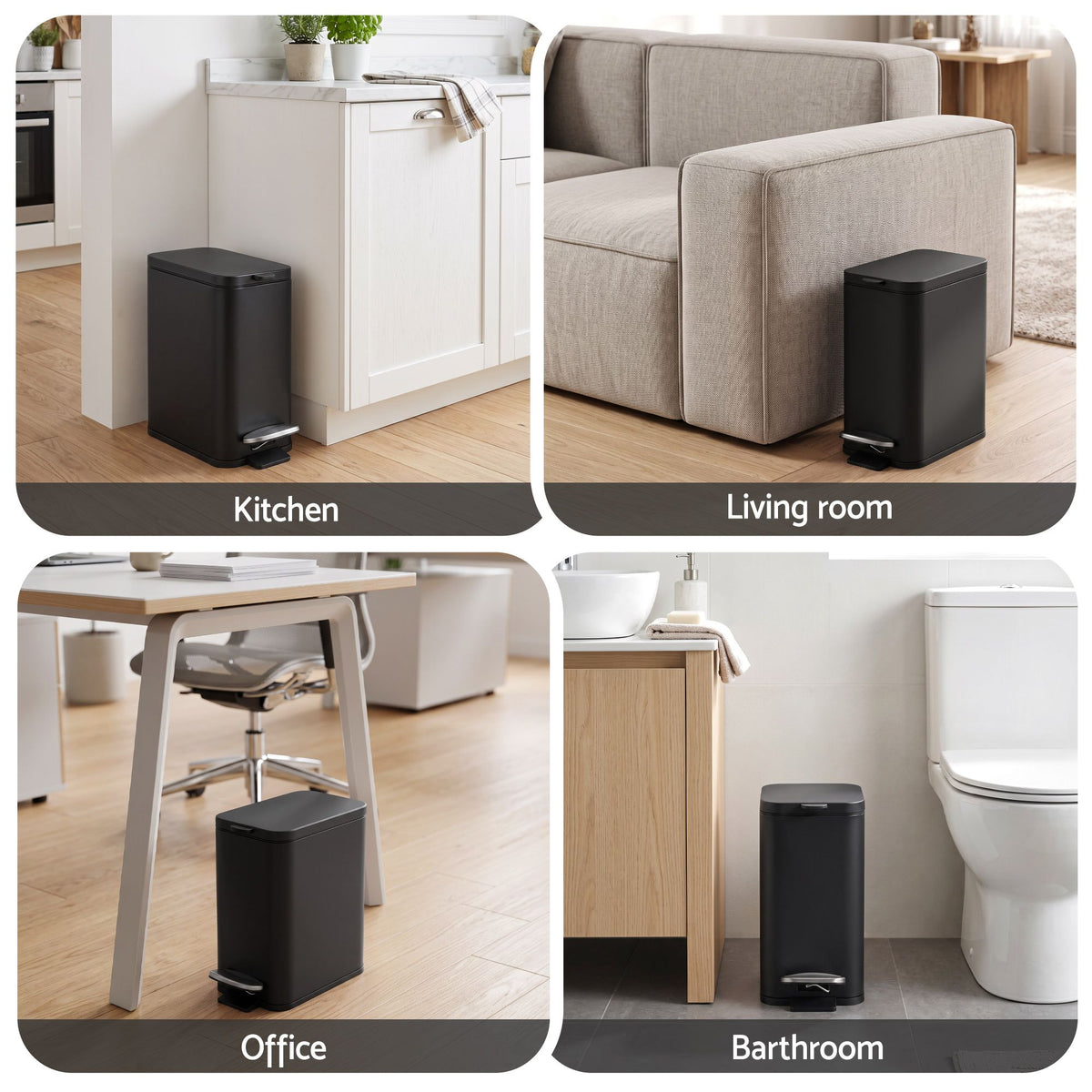 Cefito 5L Pedal Rubbish Bin Carbon Steel Rectangular Trash Can Removable Bucket Black