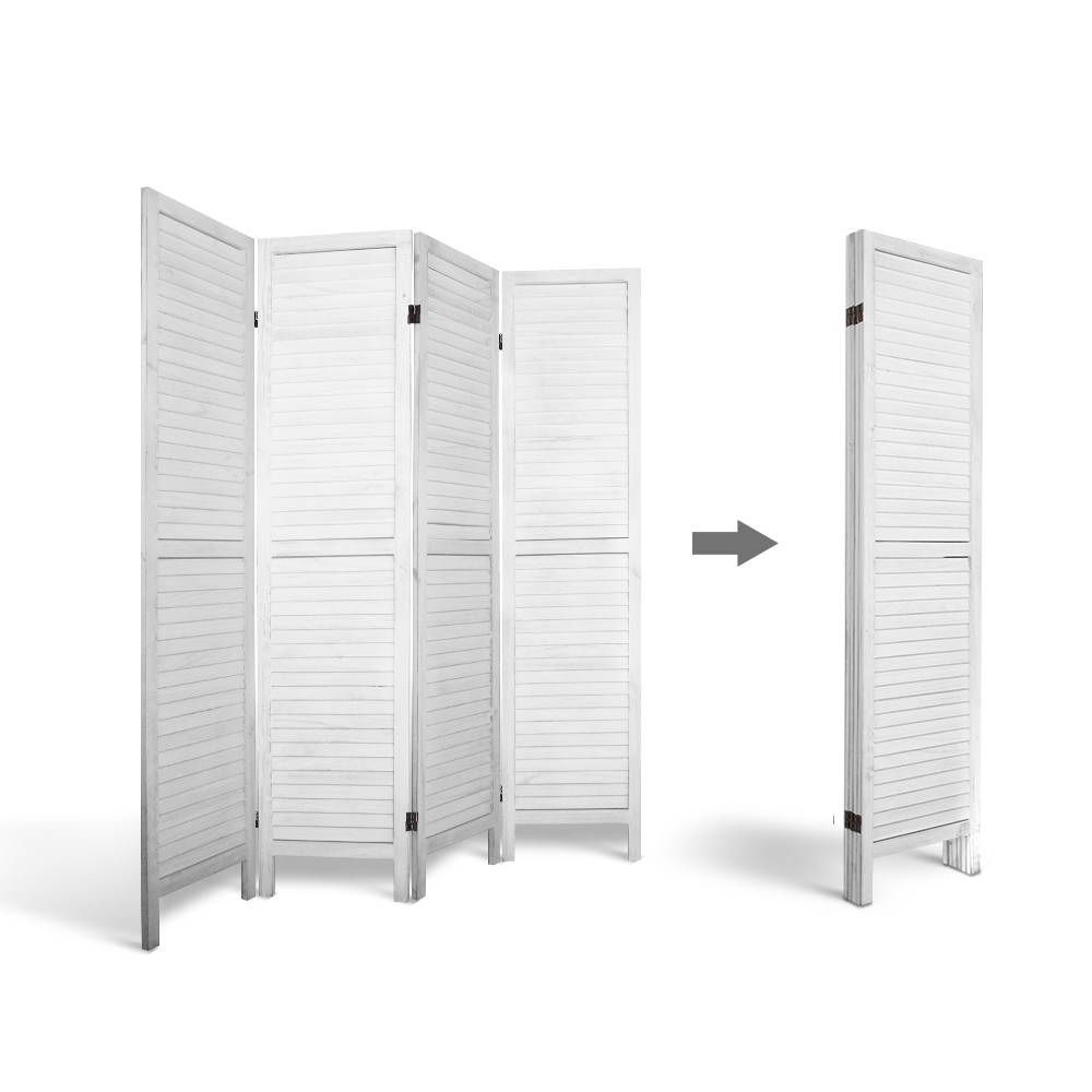4 Panel Room Divider Screen 163x170cm White Paulownia