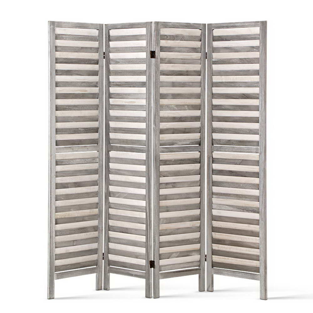 Artiss 4 Panel Room Divider Screen 163x170cm Louver Grey