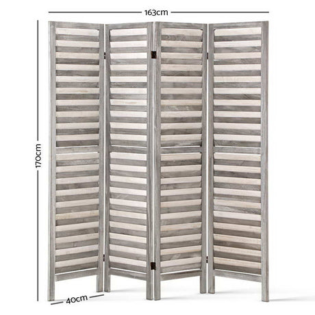 Artiss 4 Panel Room Divider Screen 163x170cm Louver Grey