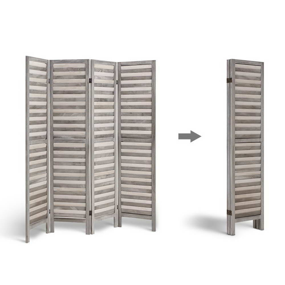 Artiss 4 Panel Room Divider Screen 163x170cm Louver Grey