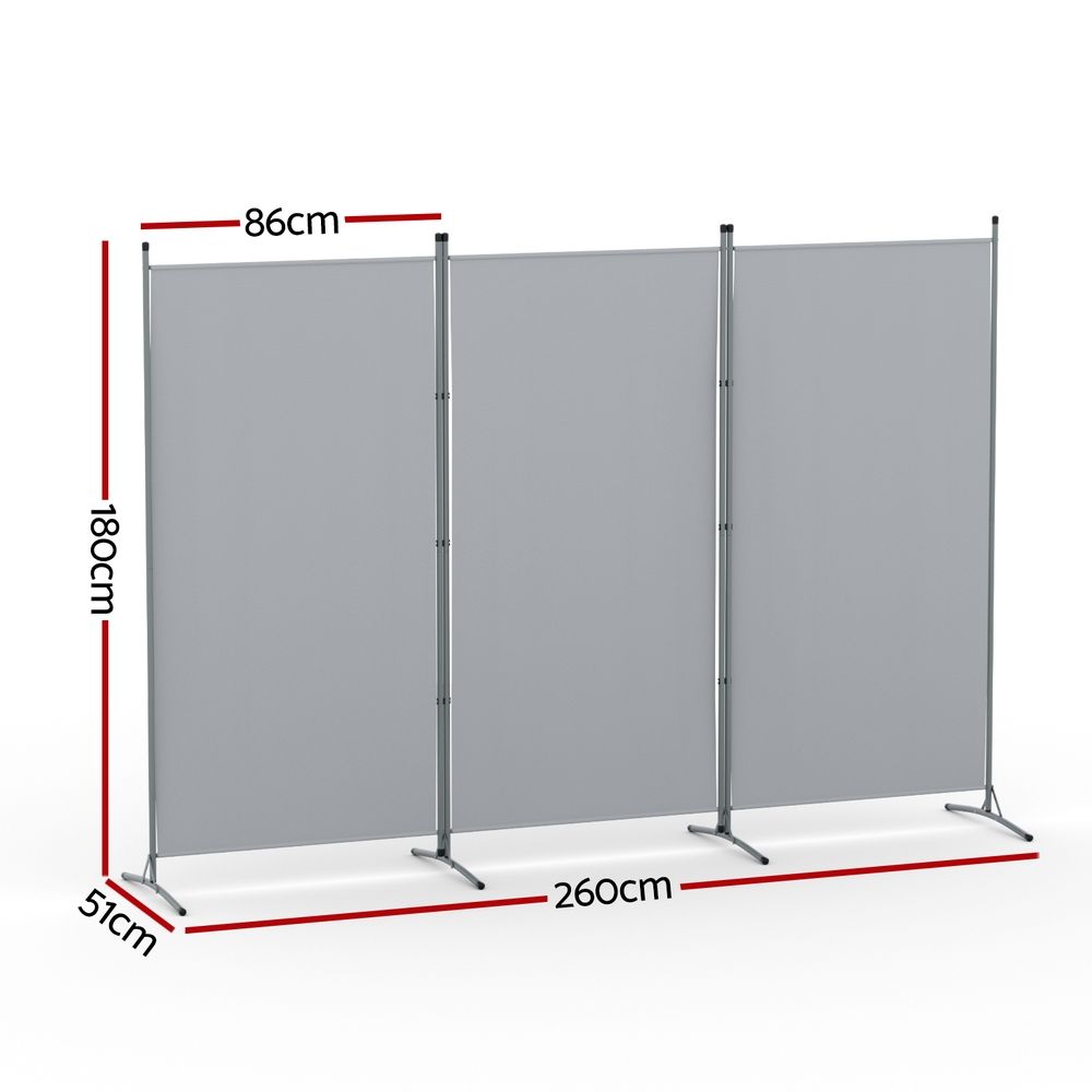 Artiss 3 Panel Room Divider Set of 2 Folding Privacy Screen Fabric Room Separator Partition Grey
