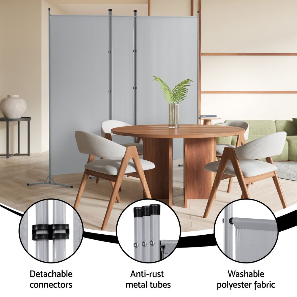 Artiss 3 Panel Room Divider Set of 2 Folding Privacy Screen Fabric Room Separator Partition Grey