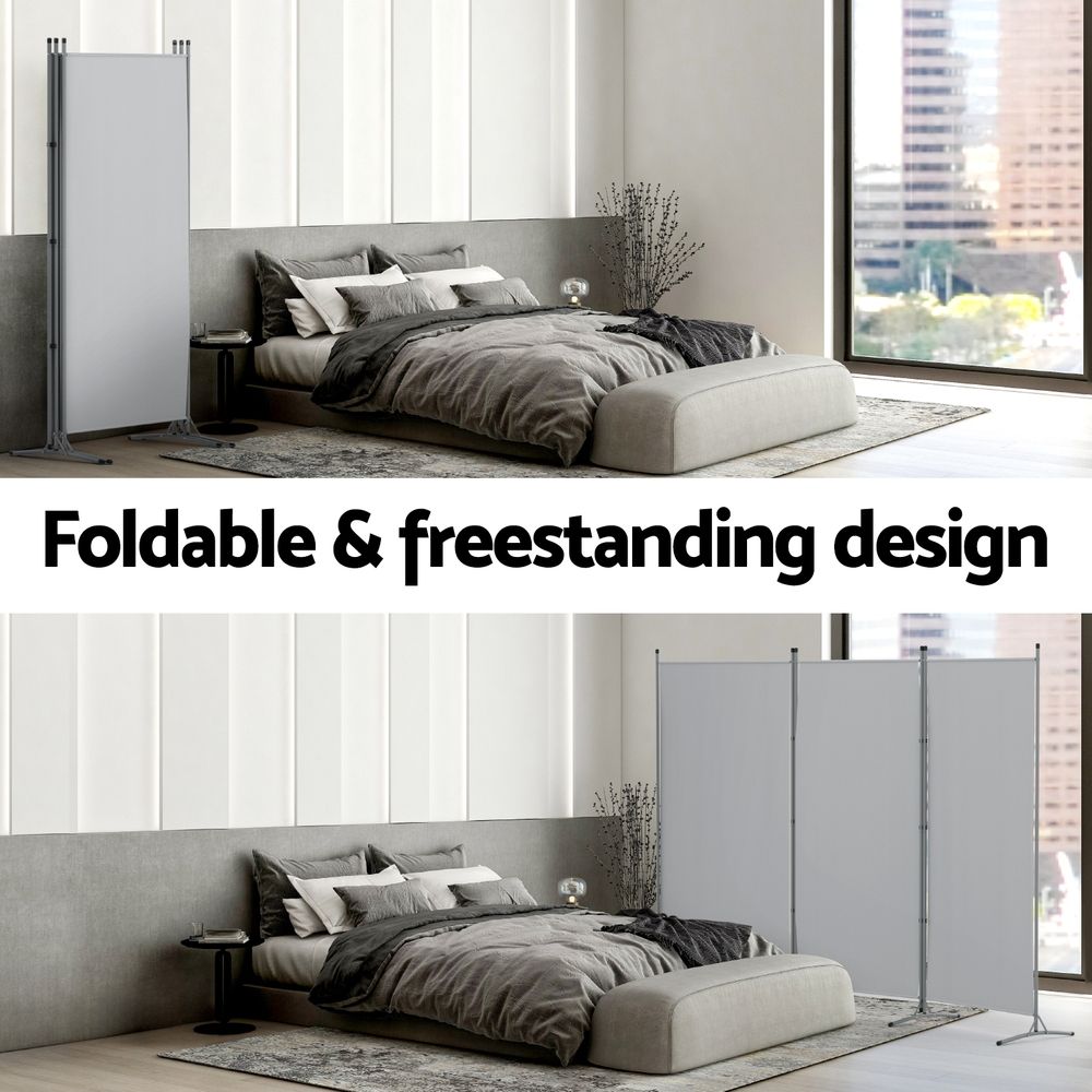 Artiss 3 Panel Room Divider Set of 2 Folding Privacy Screen Fabric Room Separator Partition Grey