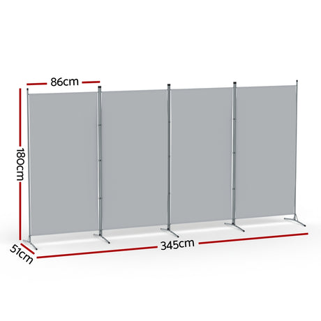 Artiss 4 Panel Room Divider Screen 345x180cm Fabric Grey