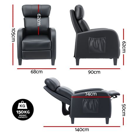 Artiss Massage Recliner Chair Small Recliner Sofa for Adults PU Leather Black