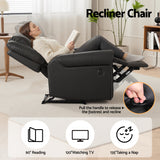 Artiss Leather Manual Recliner Chair with USB Charge Port, Overstuffed Armchair Sofa for Living Room and Nursery, Asjustable Theater Reclining Lounge with Comfortable Wide Seat, 150kg Capacity, Black