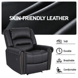 Artiss Leather Manual Recliner Chair with USB Charge Port, Overstuffed Armchair Sofa for Living Room and Nursery, Asjustable Theater Reclining Lounge with Comfortable Wide Seat, 150kg Capacity, Black