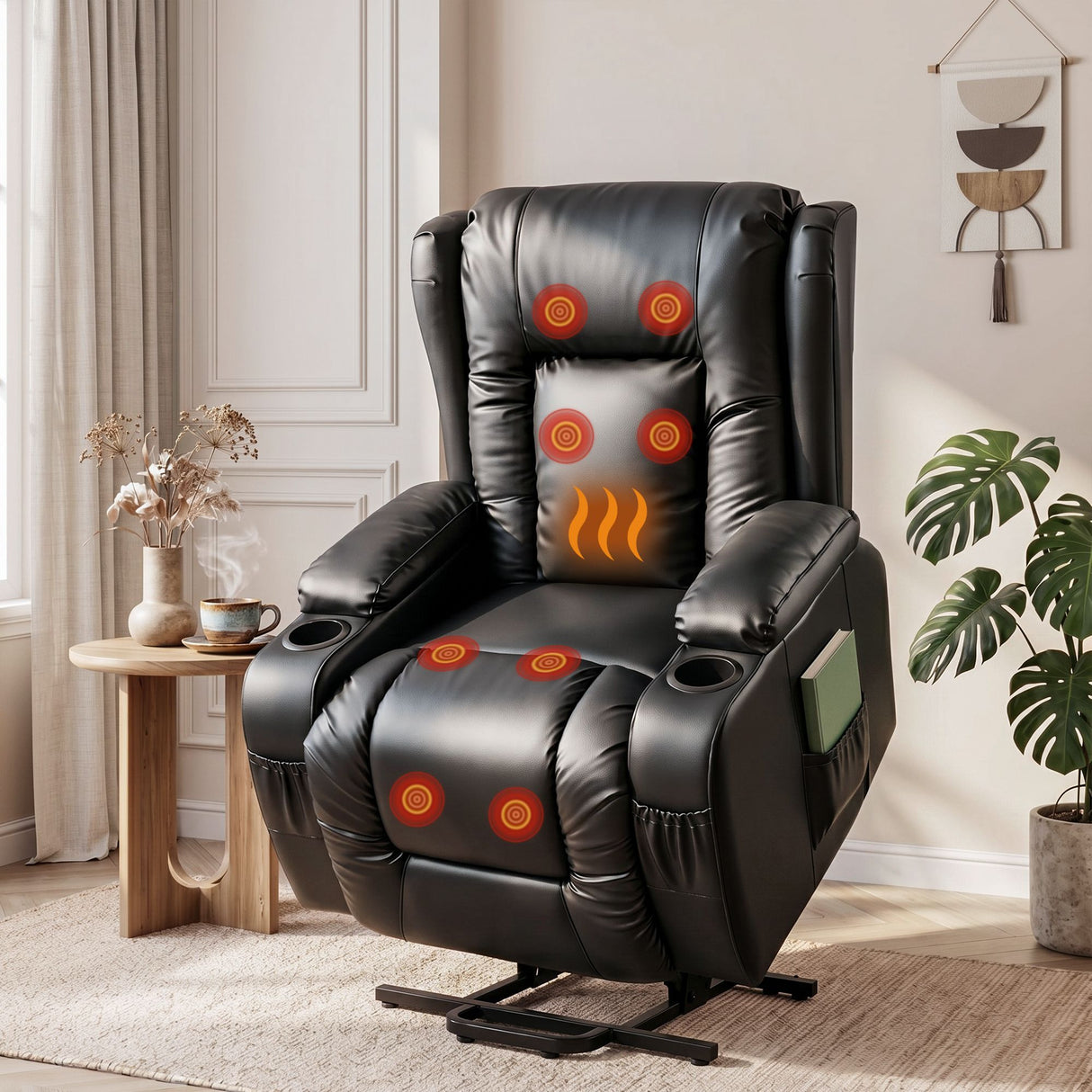Recliner Chair Black 8-Point Heated Massage