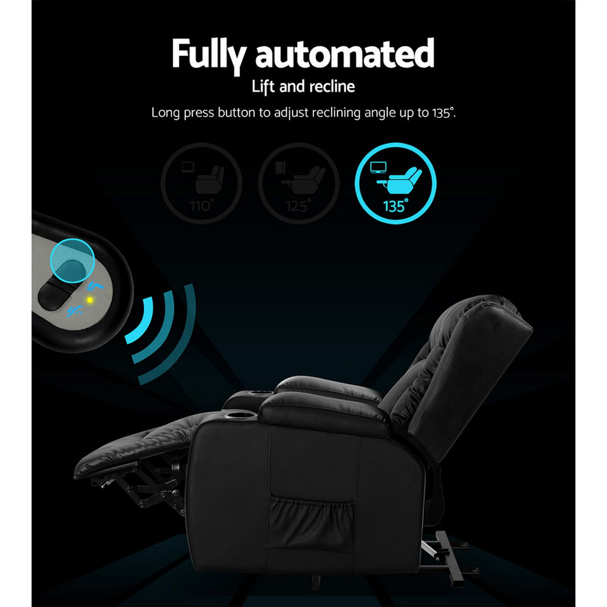 Recliner Chair Black 8-Point Heated Massage