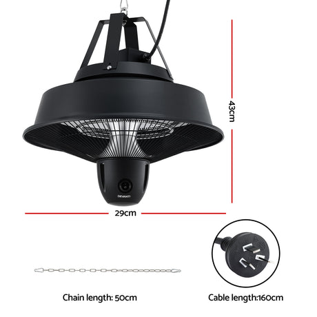 Devanti 2000W Electric Patio Heater Ceiling Mounted Hanging Heaters Remote