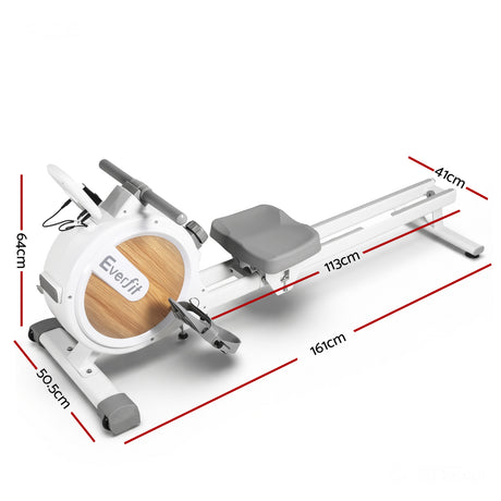 Everfit Rowing Machine for Home Magnetic Rowing Machine App Compatible Quiet Exercise Equipment White