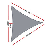 Instahut Shade Sail 6x6x6m Triangle 280GSM 98% Grey Shade Cloth