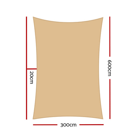 Instahut Shade Sail 3x6m Rectangle 185GSM 95% Sand Shade Cloth