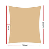 Instahut Shade Sail 3x4m Rectangle 280GSM 98% Sand Shade Cloth