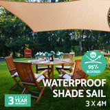 Instahut Waterproof Shade Sail 3x4m Rectangle Sand 95% Shade Cloth