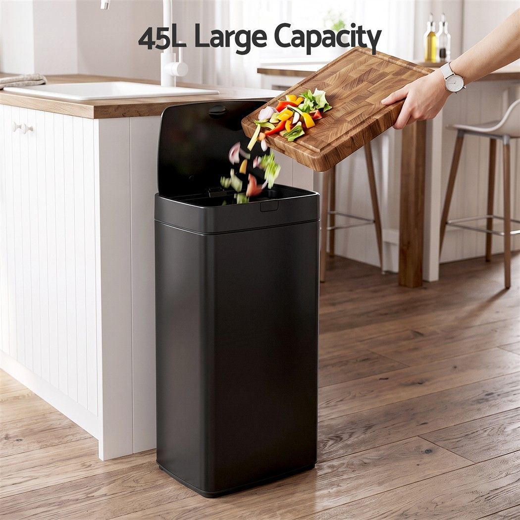Devanti 45L Motion Sensor Bin Rubbish Automatic Black