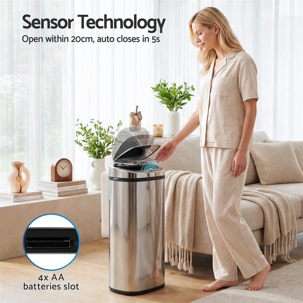 Devanti 50L Motion Sensor Bin Rubbish Automatic Silver
