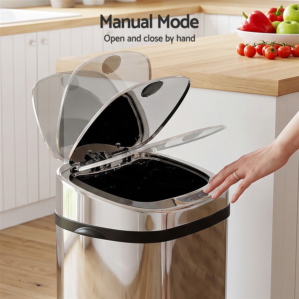 Devanti 50L Motion Sensor Bin Rubbish Automatic Silver