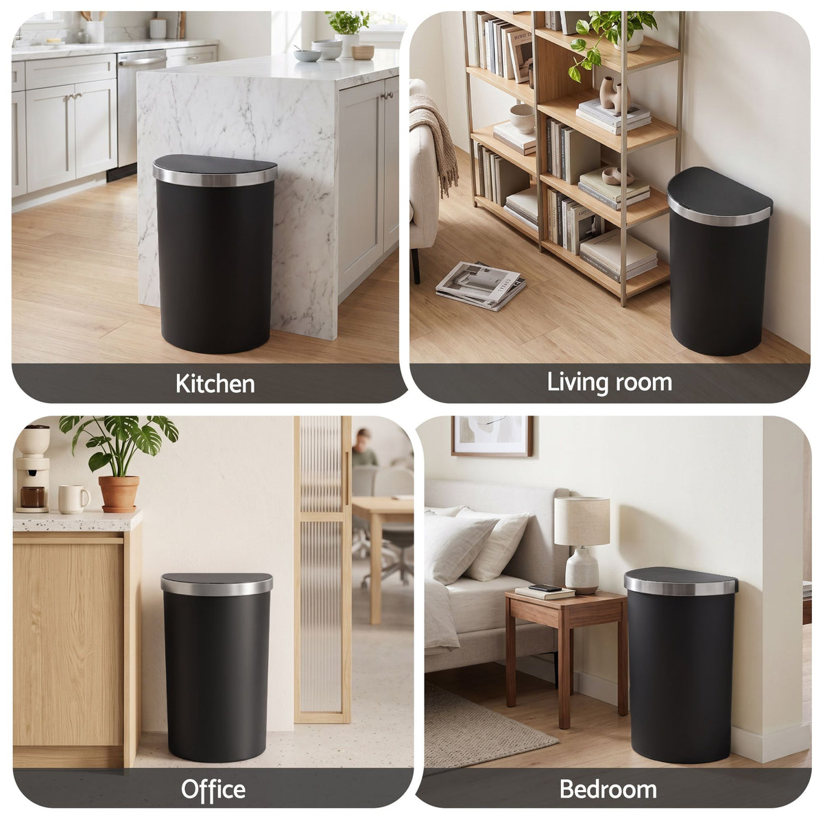 Devanti 50L Sensor Bin D-Shape Trash Can Kitchen Smart Rubbish Bin Black