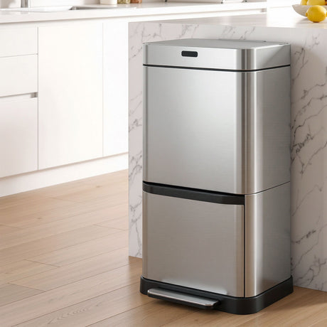 Devanti 70L Motion Sensor Bin Pedal Bins Automatic Siver