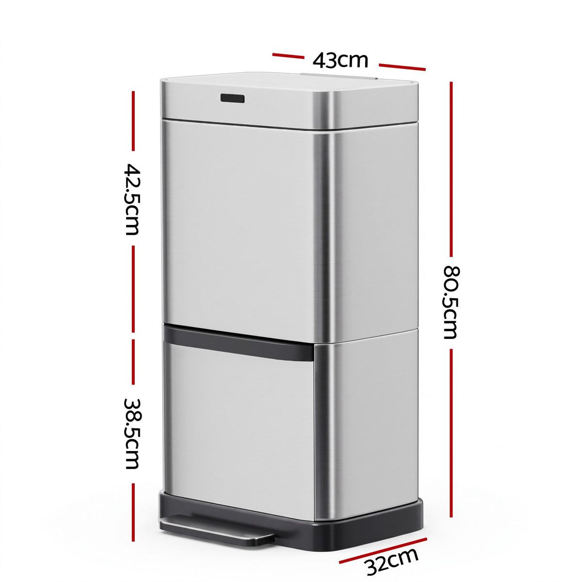 Devanti 70L Motion Sensor Bin Pedal Bins Automatic Siver