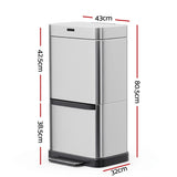 Devanti 70L Motion Sensor Bin Pedal Bins Automatic Siver