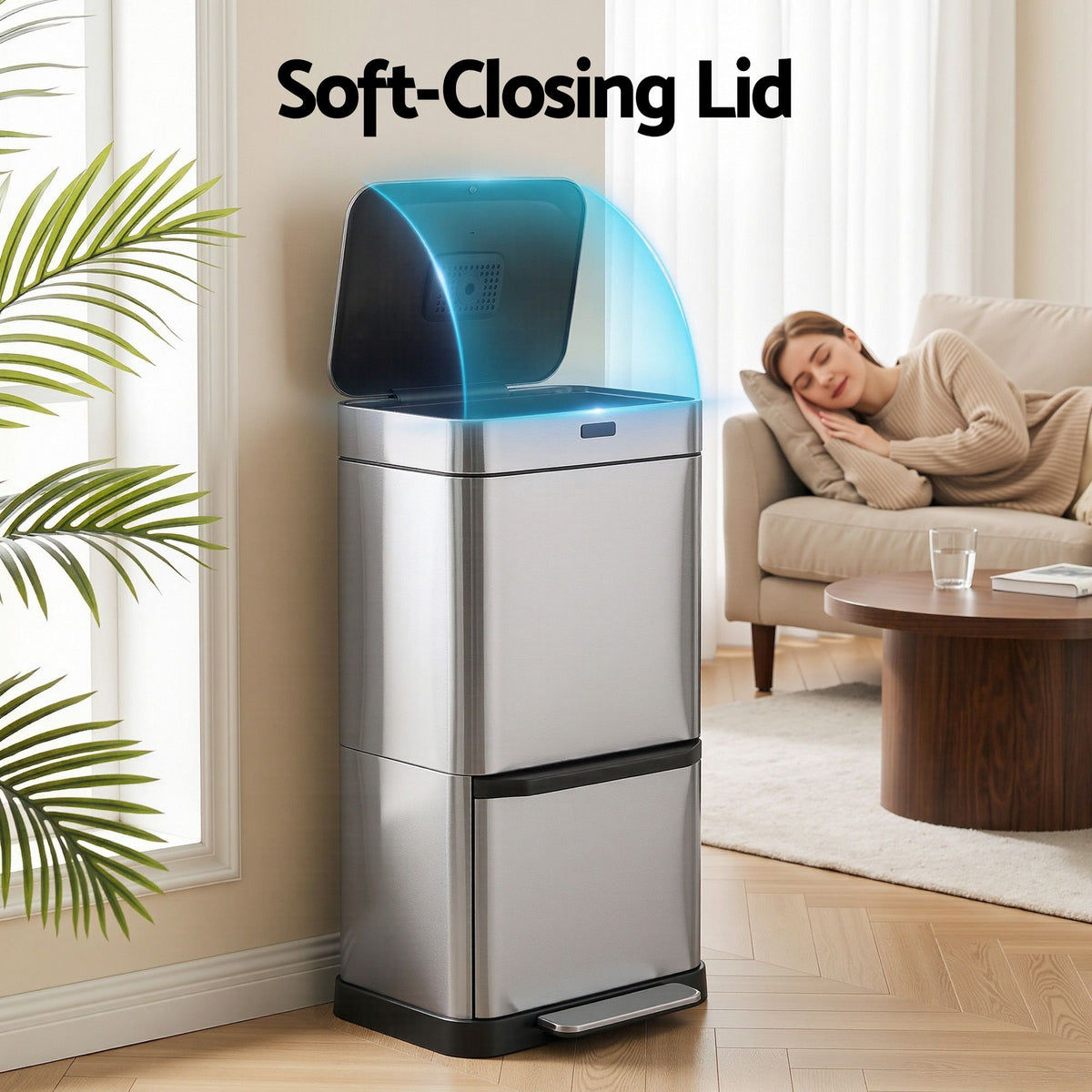 Devanti 70L Motion Sensor Bin Pedal Bins Automatic Siver